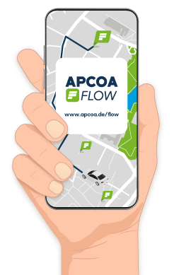 Hand mit Smartphone und APCOA FLOW App