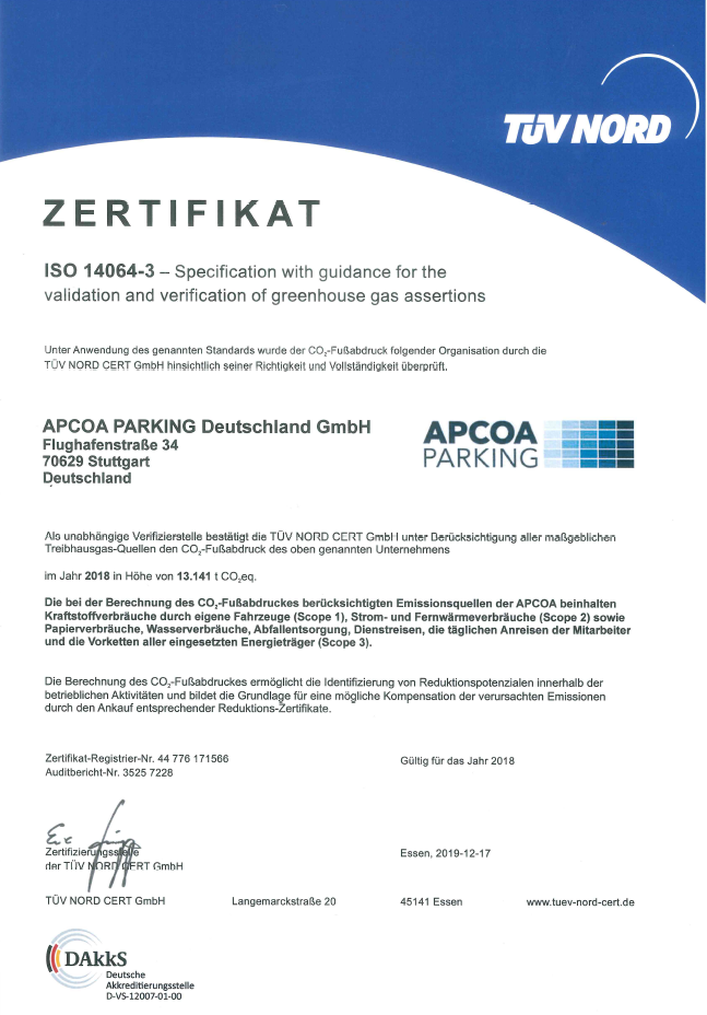 APCOA Zertifikat 2019